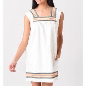 Faherty M Hailee Mini Dress Boho Peasant Mirage Stripe Square Neck OrganicCotton